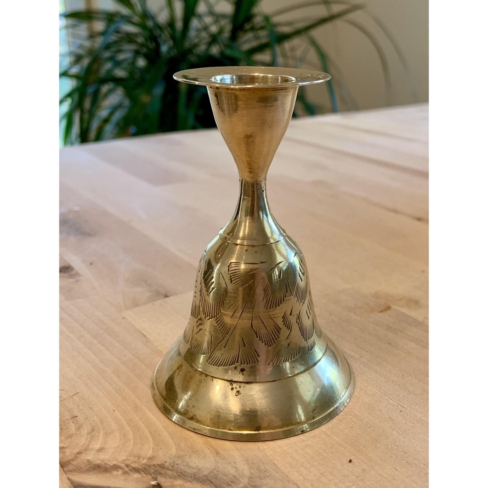 Adorable Vintage Brass Bell And Candle Holder